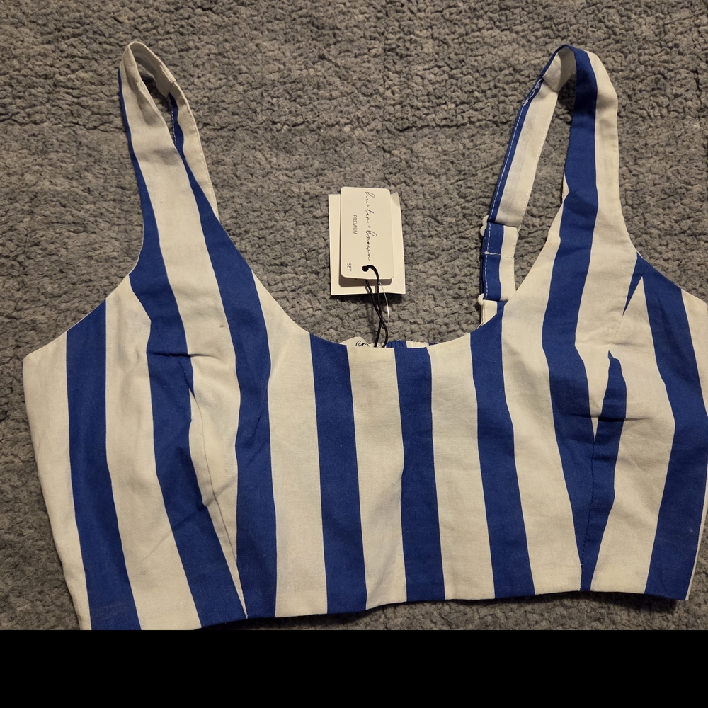 Blue and White Striped Crop Top